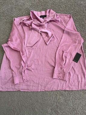Eloquii Lavender Pink Tie-Neck Long Sleeve Blouse